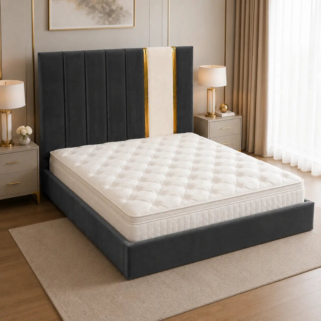 Elara Two-Tone Panel Bed Frame - Nice Beds