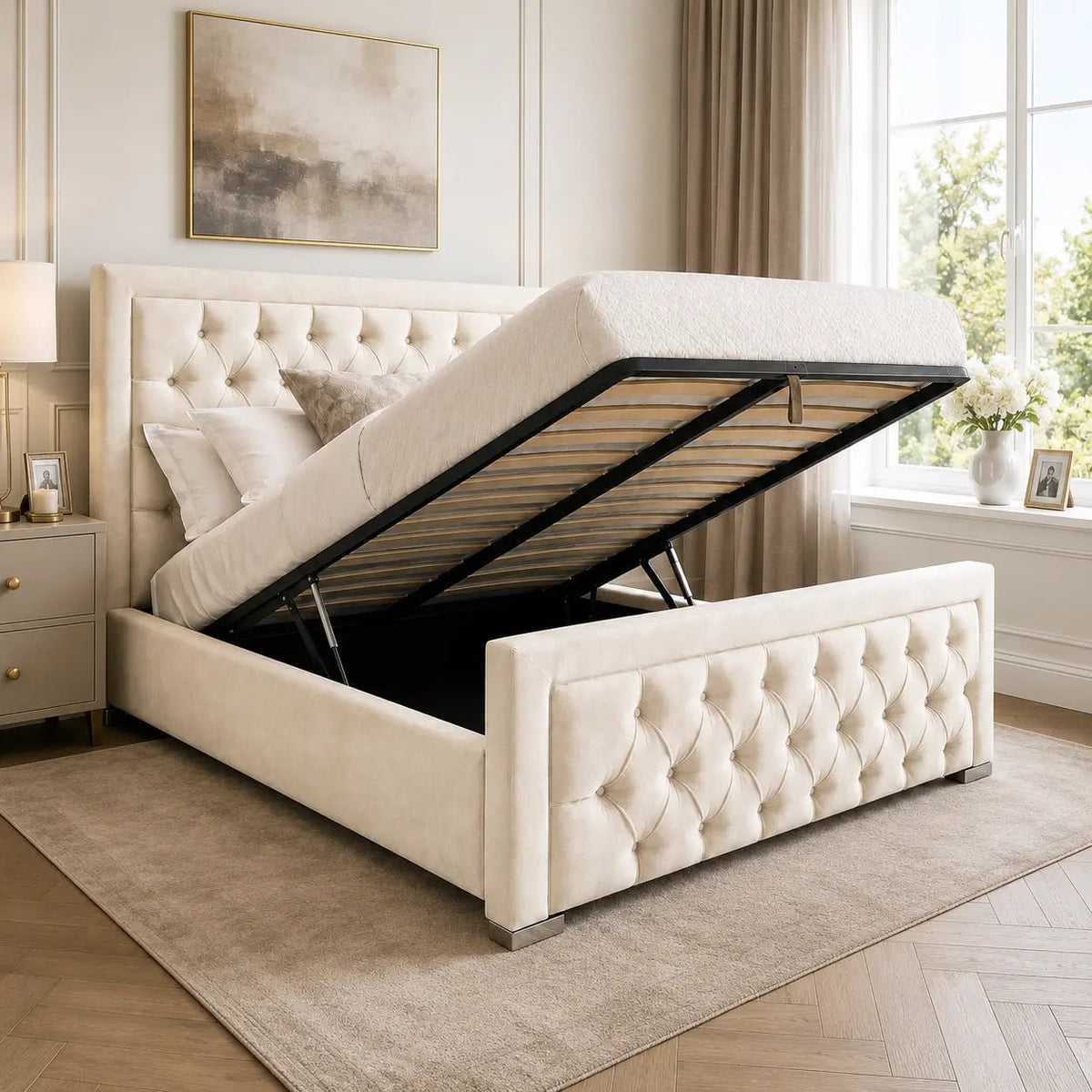 Velora Chesterfield Gas Lift Storage Bed - Nice Beds